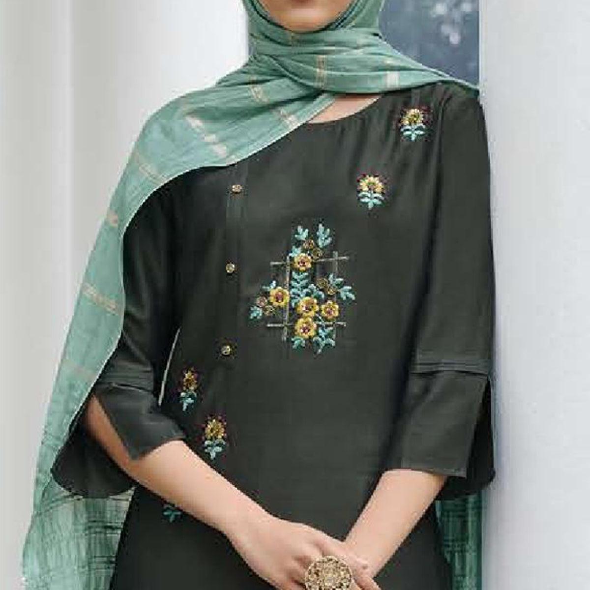 Dark Grey Partywear Heavy Hand Work Bember Silk Suit