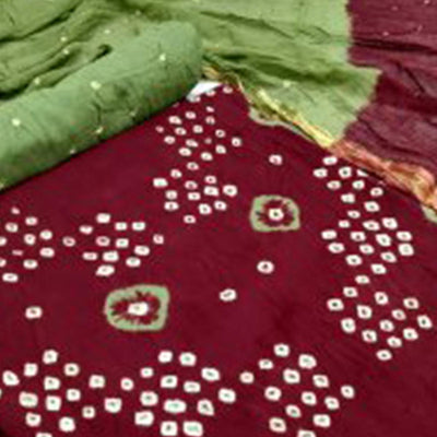 Dark Maroon Casual Wear Hand Bandhej Cotton Dress Material