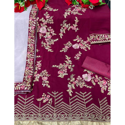 Dark Maroon Partywear Embroidered Heavy Faux Georgette Salwar Suit