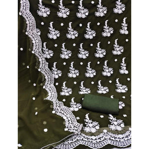 Dark Mehendi Embroidered Georgette Dress Material