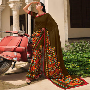 Dark Mehendi Green Printed Georgette Saree