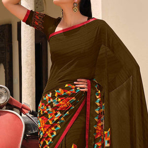 Dark Mehendi Green Printed Georgette Saree