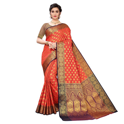 Dark Orange Festive Wear Jari Woven Heavy Silk Saree
