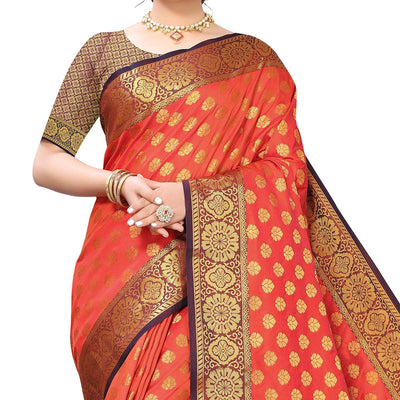 Dark Orange Festive Wear Jari Woven Heavy Silk Saree