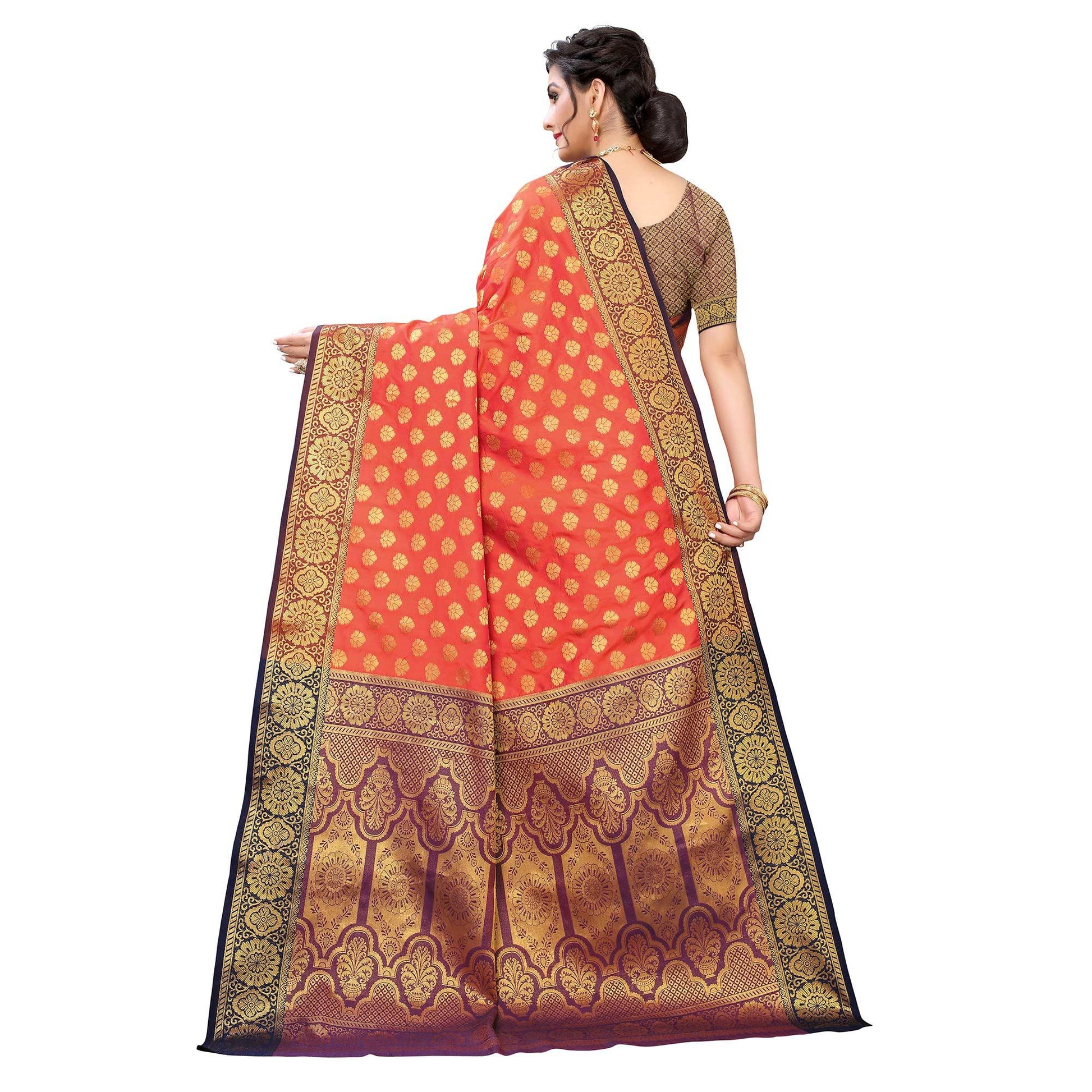 Dark Orange Festive Wear Jari Woven Heavy Silk Saree