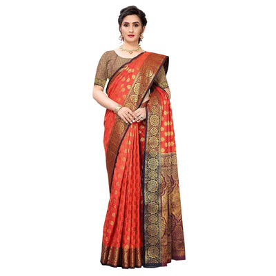 Dark Orange Festive Wear Jari Woven Heavy Silk Saree