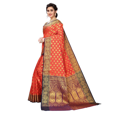 Dark Orange Festive Wear Jari Woven Heavy Silk Saree