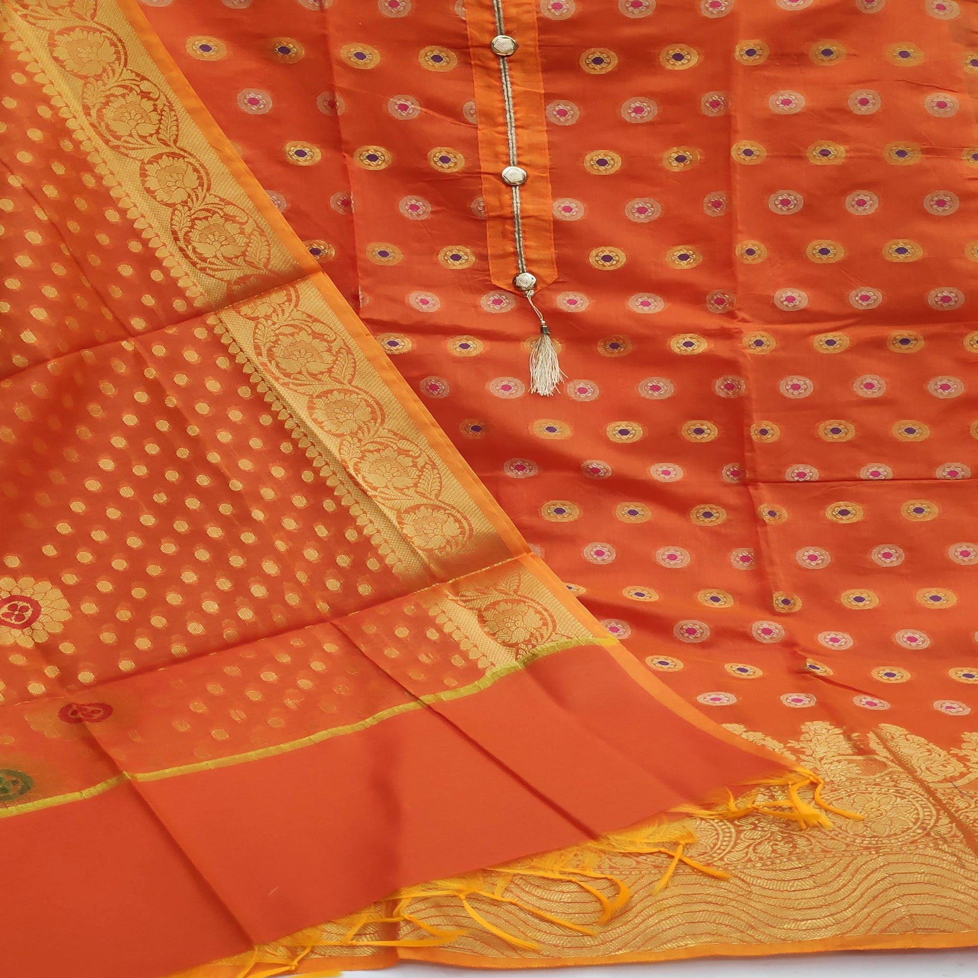 Dark Orange Festive Wear Woven Banarasi Silk Dress Material