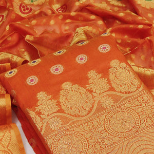 Dark Orange Festive Wear Woven Banarasi Silk Dress Material