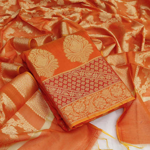 Dark Orange Festive Wear Woven Jacquard Banarasi Silk Dress Material