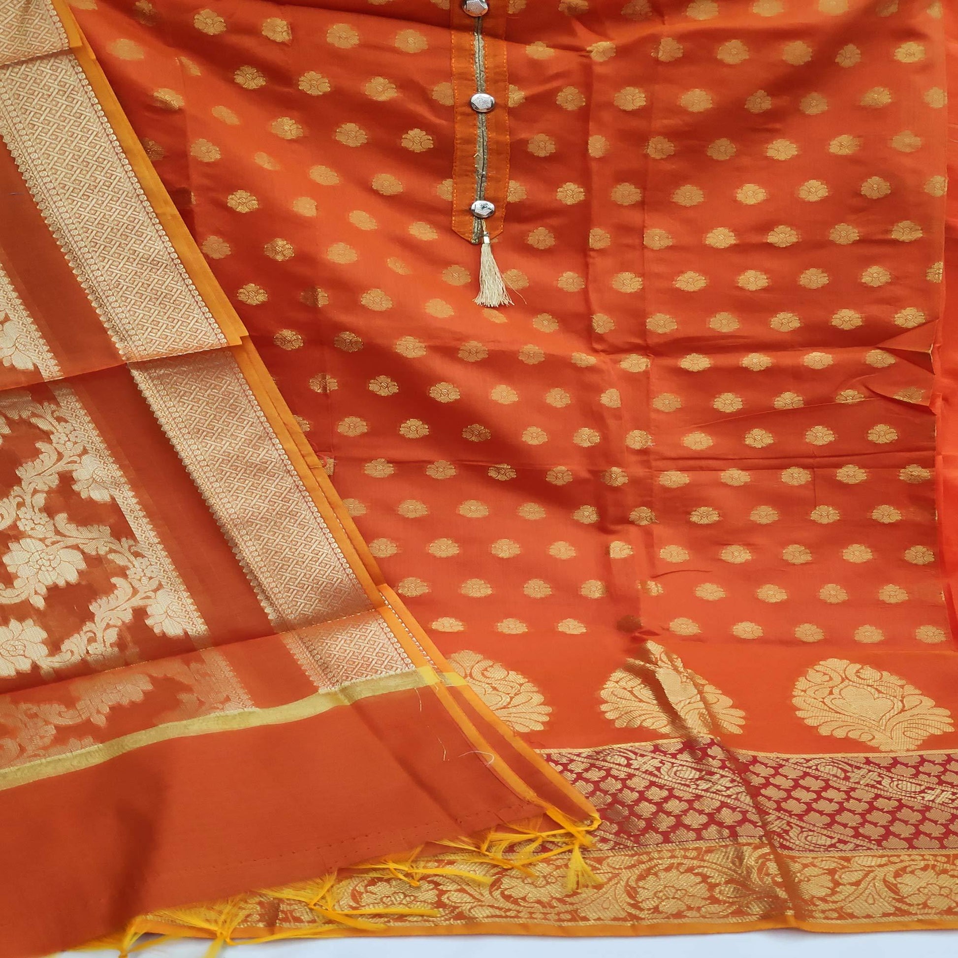 Dark Orange Festive Wear Woven Jacquard Banarasi Silk Dress Material
