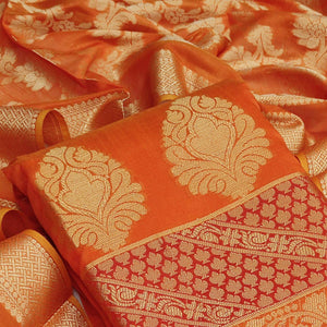Dark Orange Festive Wear Woven Jacquard Banarasi Silk Dress Material