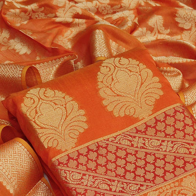 Dark Orange Festive Wear Woven Jacquard Banarasi Silk Dress Material