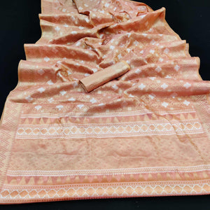Dark Peach Festive Wear Woven Art Silk Saree