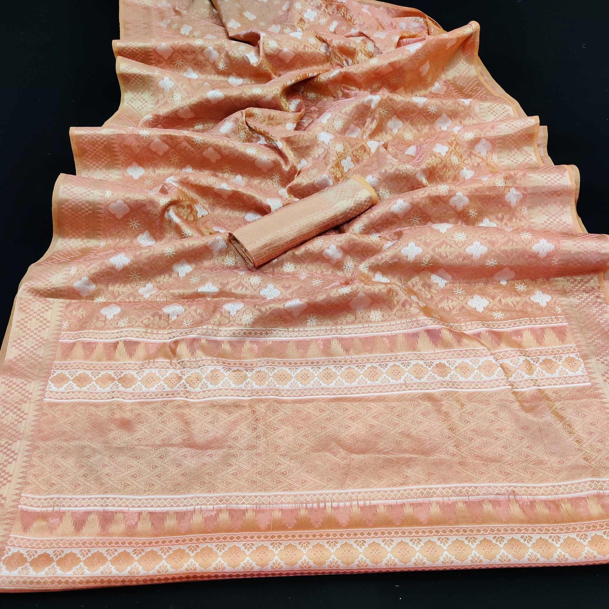Dark Peach Festive Wear Woven Art Silk Saree
