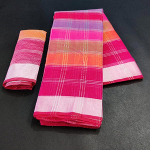 Dark Pink Casual Wear Checks Printed Silk Saree With Border