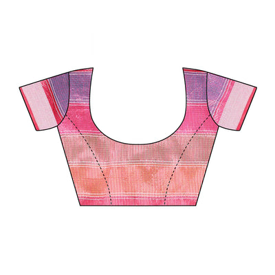 Dark Pink Casual Wear Checks Printed Silk Saree With Border