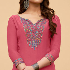 Dark Pink Casual Wear Embroidered Georgette Suit