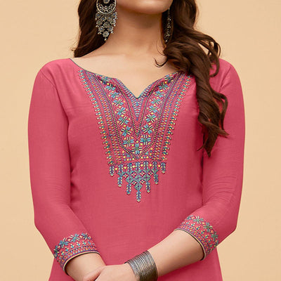 Dark Pink Casual Wear Embroidered Georgette Suit