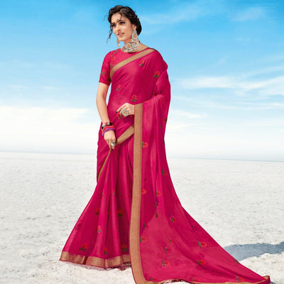 Dark Pink casual Wear Printed Chiffon Saree