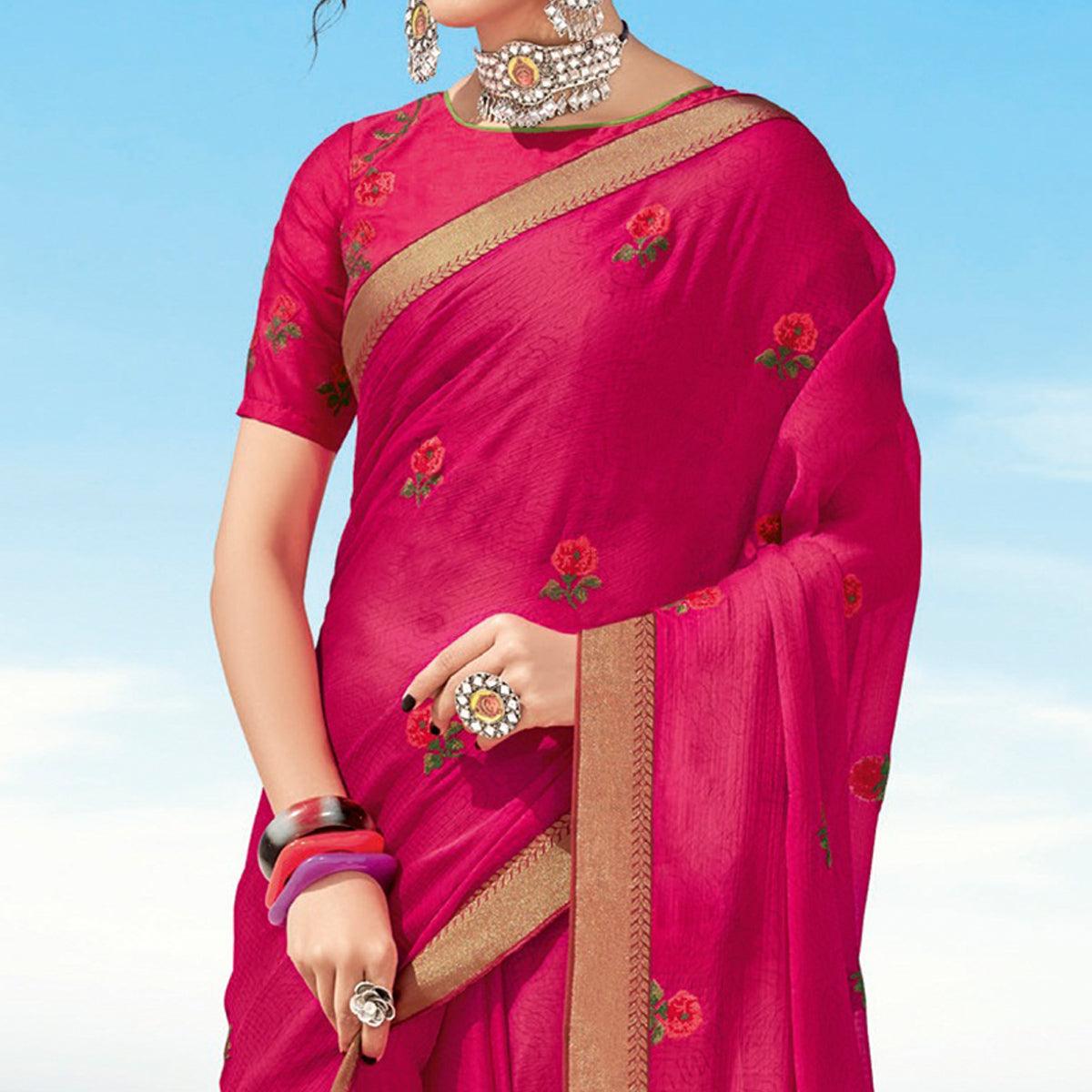 Dark Pink casual Wear Printed Chiffon Saree