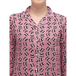 Dark pink Casual Wear Printed Rayon Night Suit