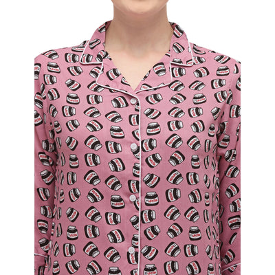 Dark pink Casual Wear Printed Rayon Night Suit