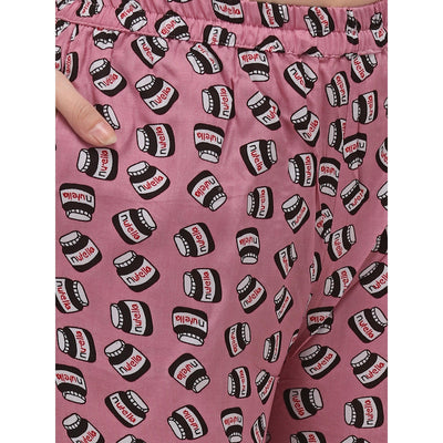 Dark pink Casual Wear Printed Rayon Night Suit