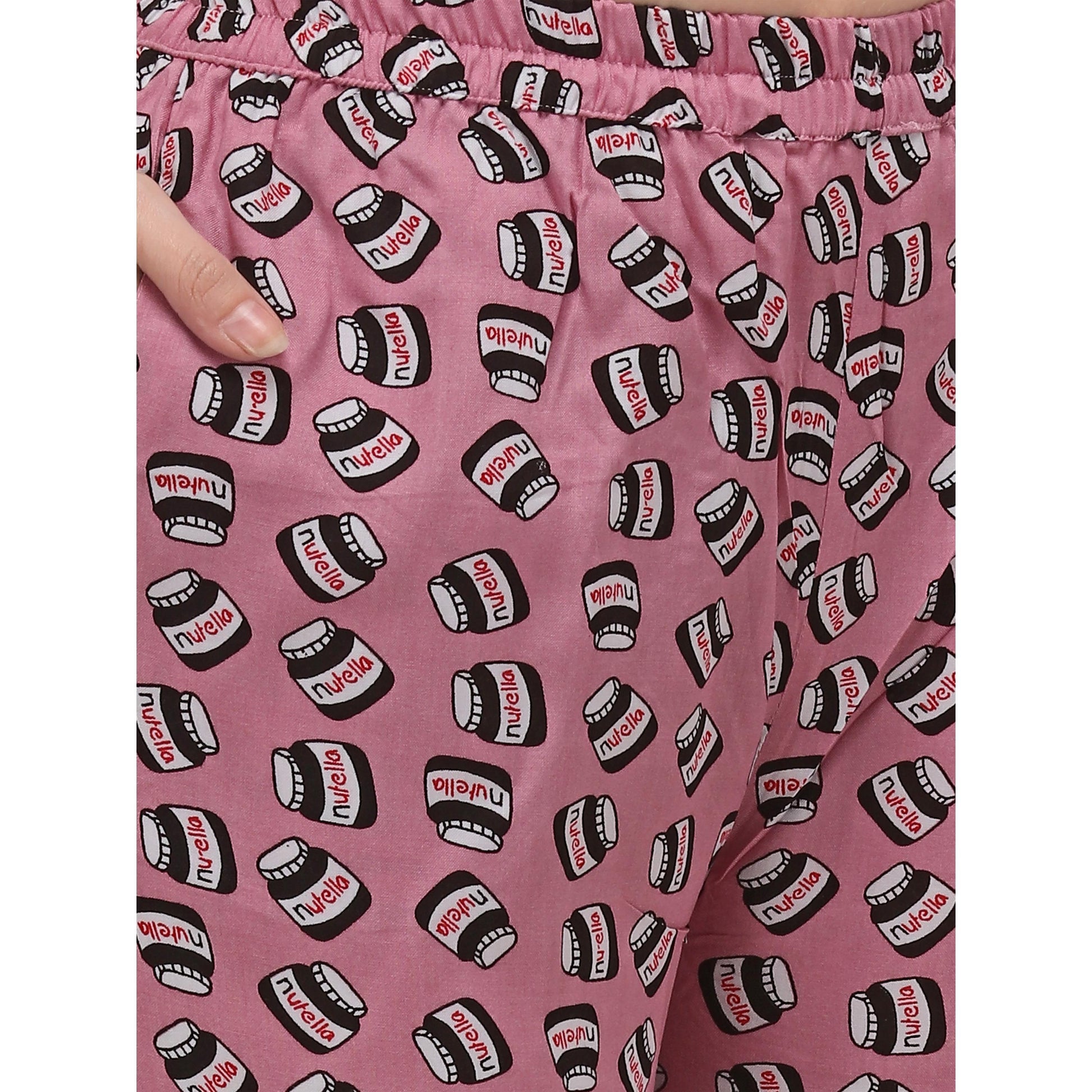 Dark pink Casual Wear Printed Rayon Night Suit