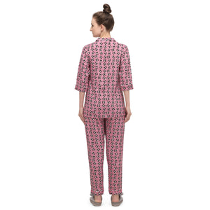 Dark pink Casual Wear Printed Rayon Night Suit