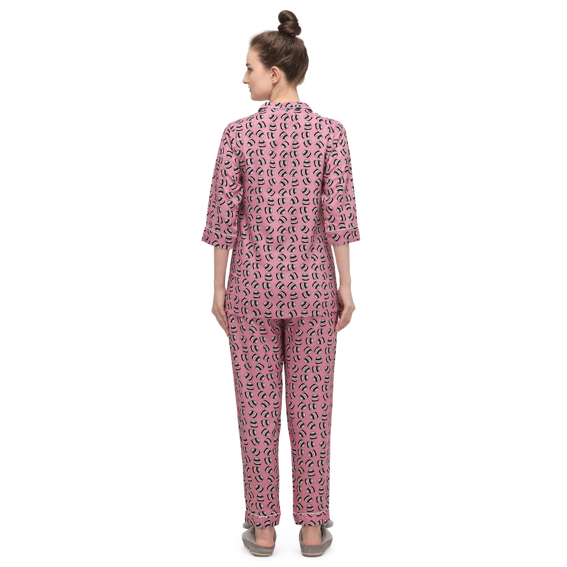 Dark pink Casual Wear Printed Rayon Night Suit
