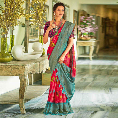 Dark Pink Casual Wear Printed Soft Cotton Saree