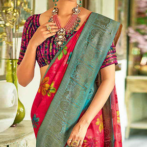 Dark Pink Casual Wear Printed Soft Cotton Saree