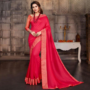 Dark Pink Casual Wear Solid Silk Saree With Border