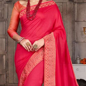 Dark Pink Casual Wear Solid Silk Saree With Border