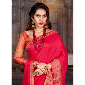 Dark Pink Casual Wear Solid Silk Saree With Border