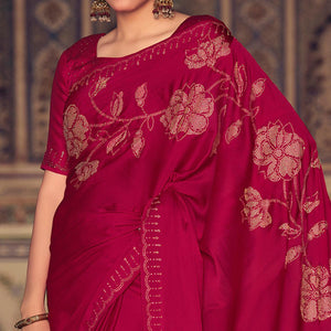 Dark Pink Casual Wear Stone Work Satin Saree With Border