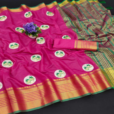 Dark Pink Casual Wear Woven Chanderi Silk Saree