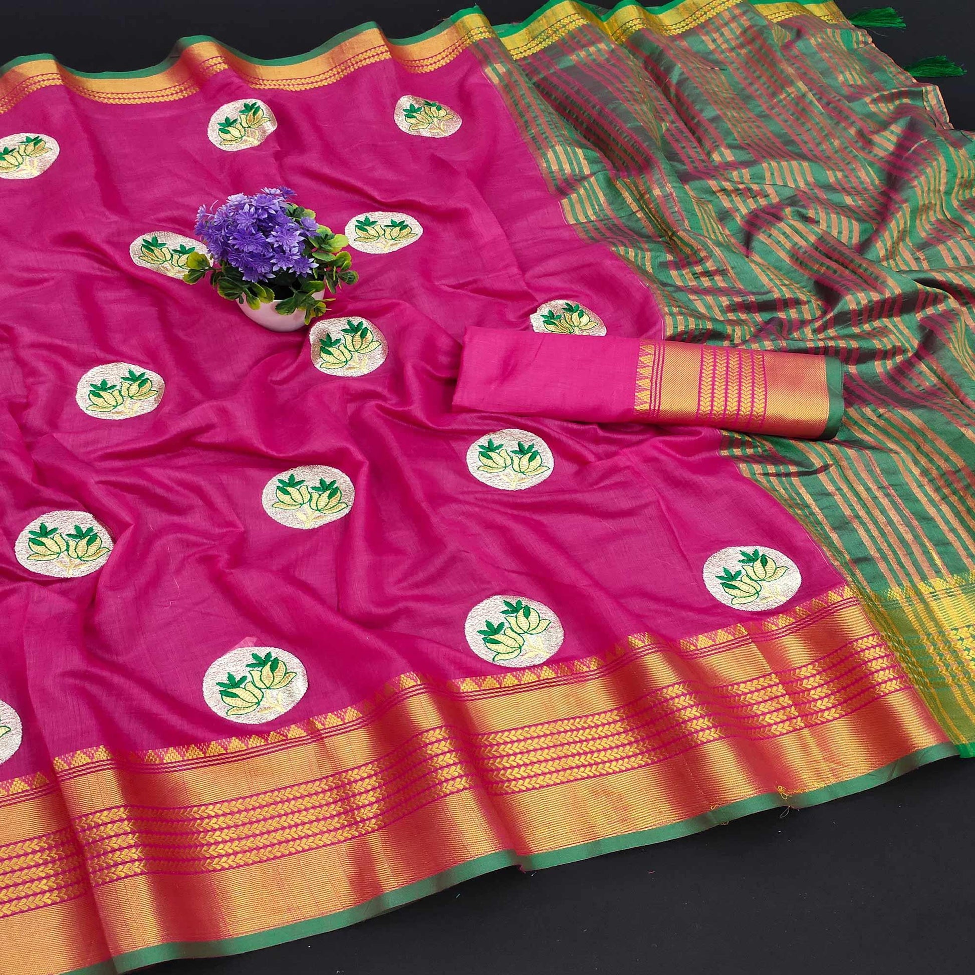 Dark Pink Casual Wear Woven Chanderi Silk Saree