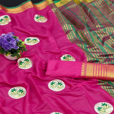 Dark Pink Casual Wear Woven Chanderi Silk Saree
