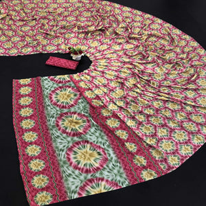 Dark Pink Digital Printed Vichitra Silk Saree