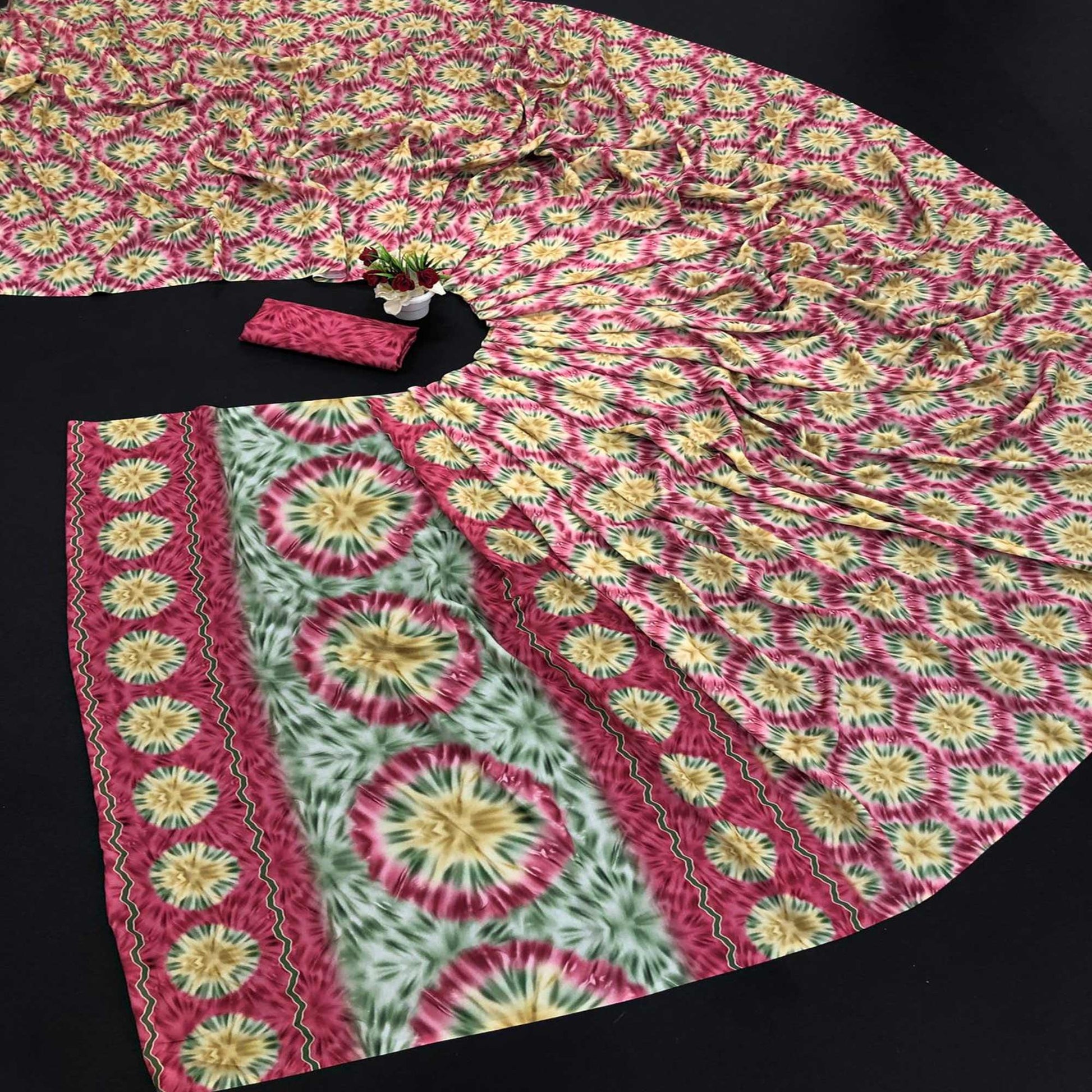 Dark Pink Digital Printed Vichitra Silk Saree