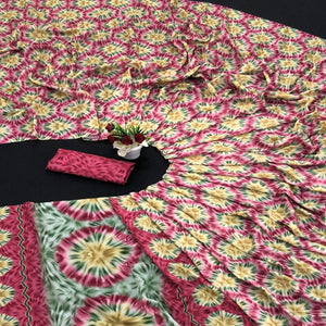 Dark Pink Digital Printed Vichitra Silk Saree