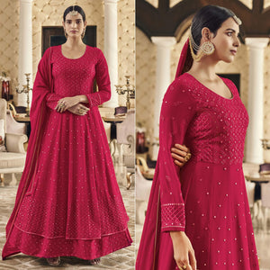 Dark Pink Embroidered Georgette Anarkali Suit