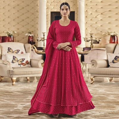 Dark Pink Embroidered Georgette Anarkali Suit