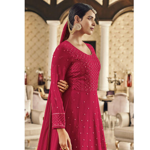 Dark Pink Embroidered Georgette Anarkali Suit