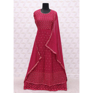 Dark Pink Embroidered Georgette Anarkali Suit