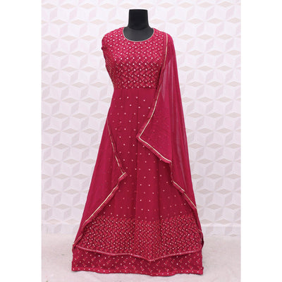 Dark Pink Embroidered Georgette Anarkali Suit