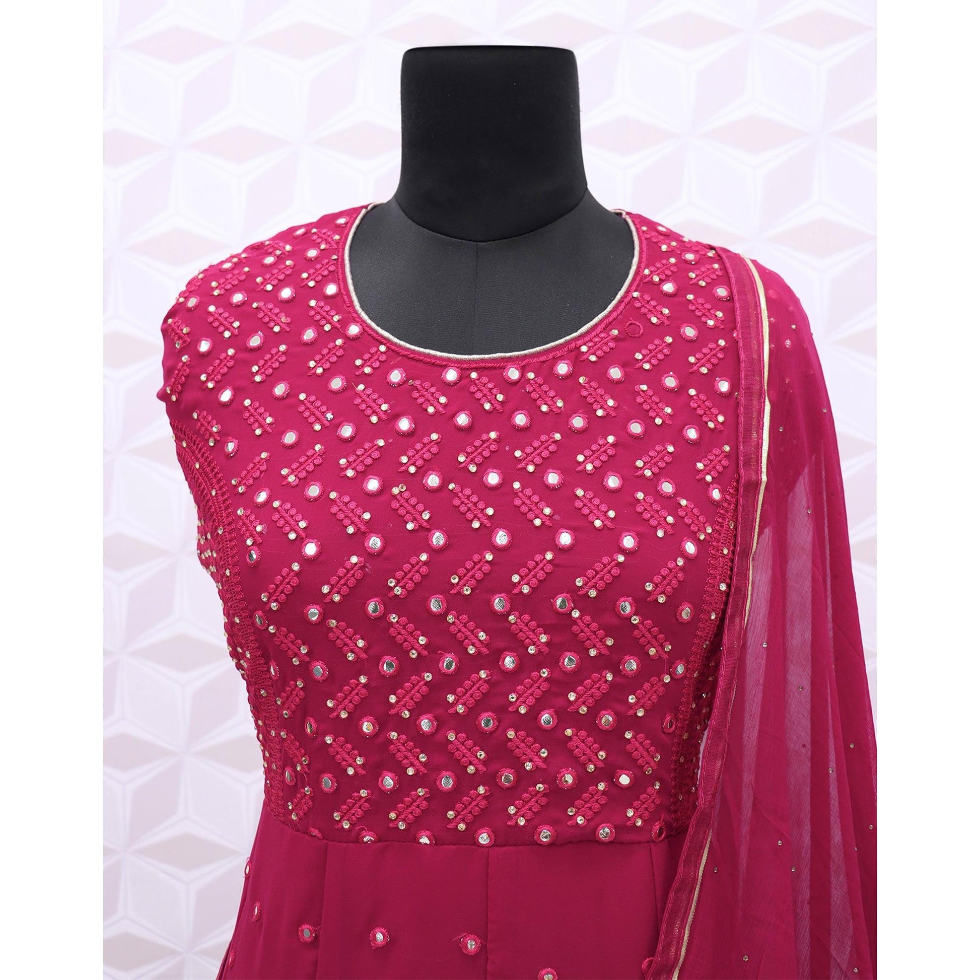 Dark Pink Embroidered Georgette Anarkali Suit