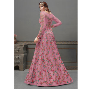 Dark Pink Embroidered Netted Anarkali Suit